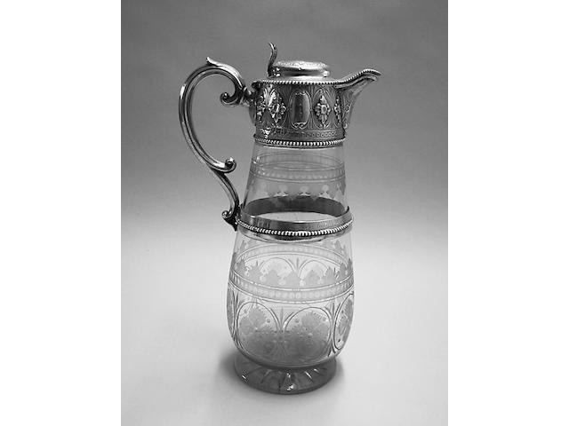 Victorian silver and etched glass claret jug