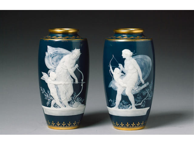 A Pair of Minton pate-sur-pate vases by Alboin Birks circa 1910