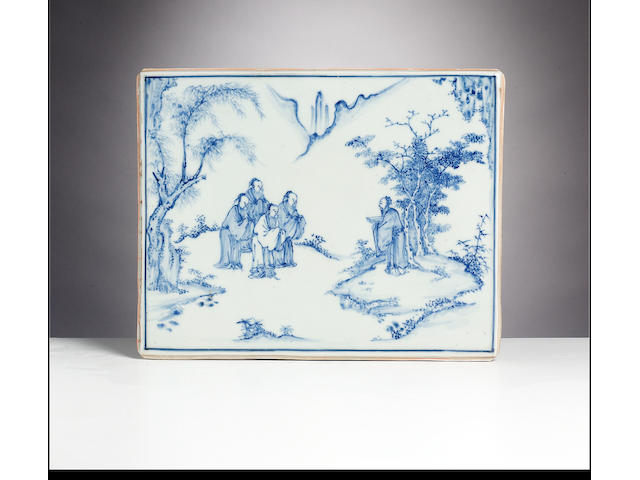 A very fine and rare Ming blue and white scholars plaque Chenghua