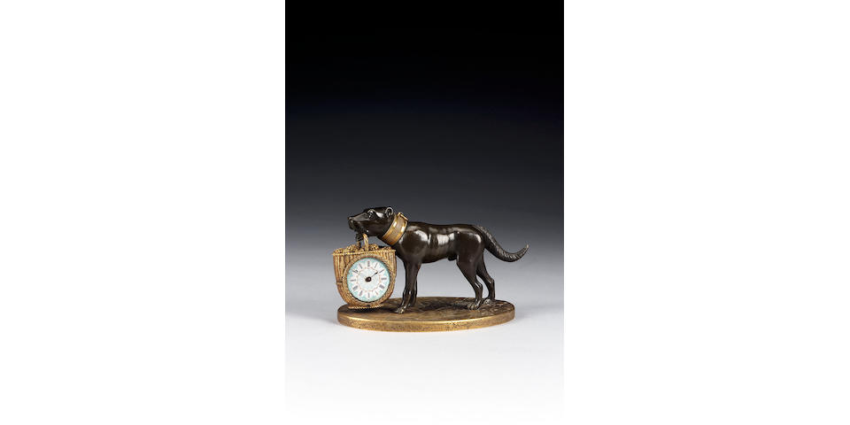 A French early 19th century bronze animalier timepiece Unsigned