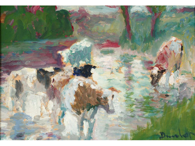Roland Ossory Dunlop (British, 1894-1973) Cows going to drink 26 x 36 cm.