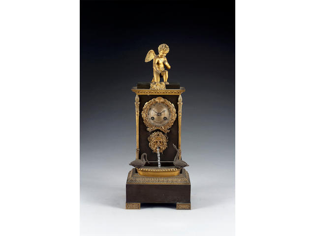 A French early 19th century bronze and gilt automaton "Fountain" mantel clock Movement No.727
