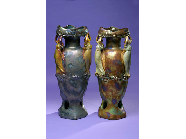 A Large and impressive pair of Zsolnay lustre vases
