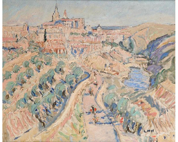 Letitia M. Hamilton, R.H.A. (1878-1964) Toledo from Monte ReySigned with initials and inscribed on label on reverse, oil on canvas,