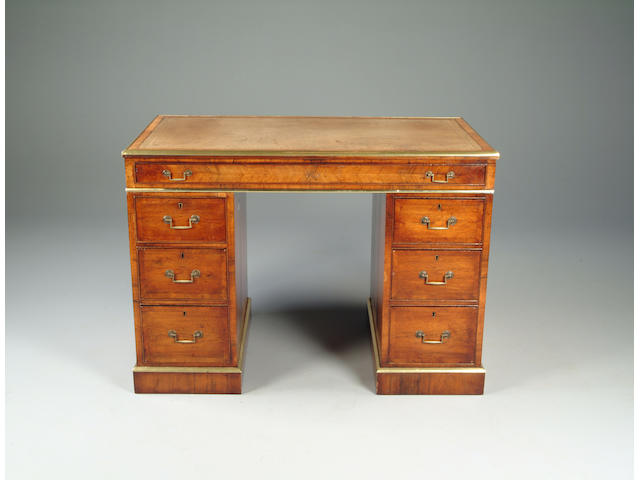 A Victorian rosewood and kingwood pedestal desk