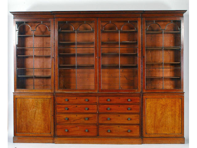 A George III mahogany breakfront bookcase