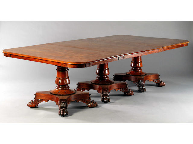 A William IV mahogany triple pedestal dining table,