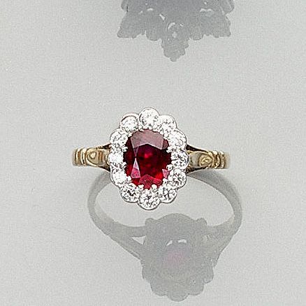 A ruby and diamond cluster ring