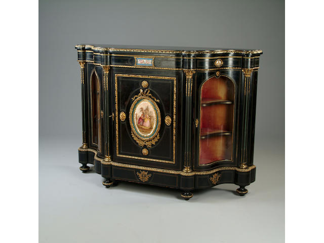 A Victorian ebonised and gilt metal mounted Credenza