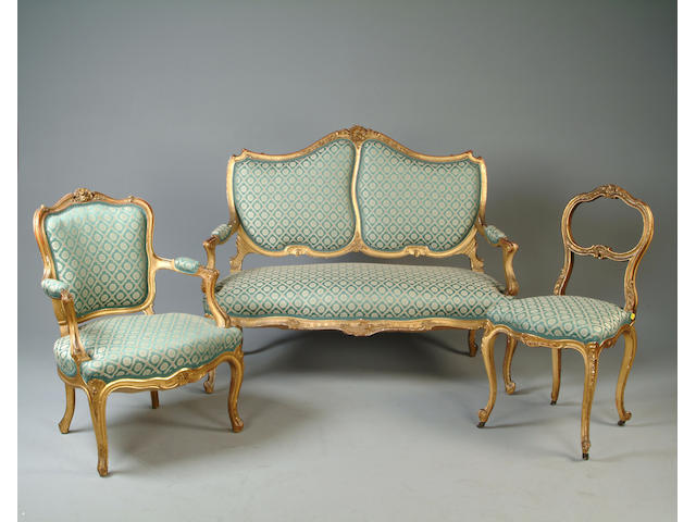 A matched Louis XV style gilt suite