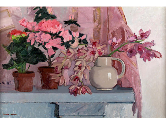 Norman Kirkham (b1936) "The White Jug with Orchids" 50x75cm