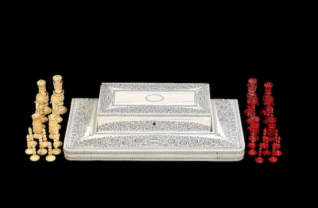 Bonhams An Ivory And Ebony Wood Chessboard Suite With Ivory Chess Set Vizagapatam Early 19th Century 34