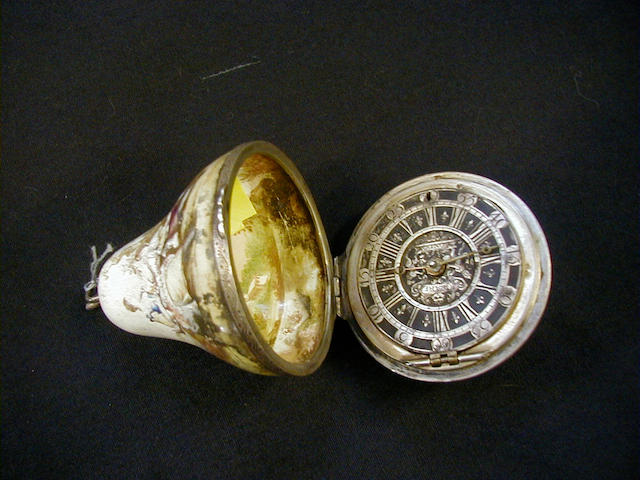 A 19th century enamel decorated timepiece in the form of a pear