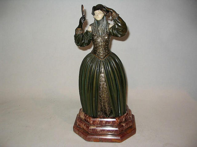 Dimitri Chiparus, circa 1925 'Venetian Lady', A Patinated Bronze and Carved Ivory Figure 36.5cm high, signed in cast, with 'Etling Paris'