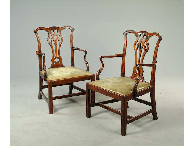 A pair of 19th century Chippendale style mahogany armchairs