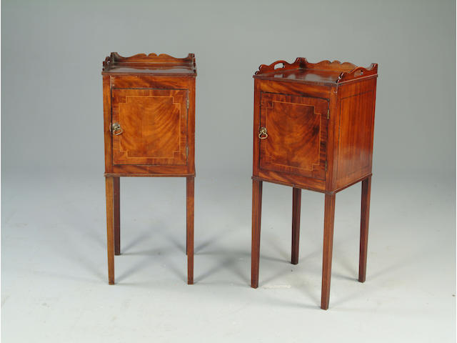A pair of George III traytop mahogany night tables