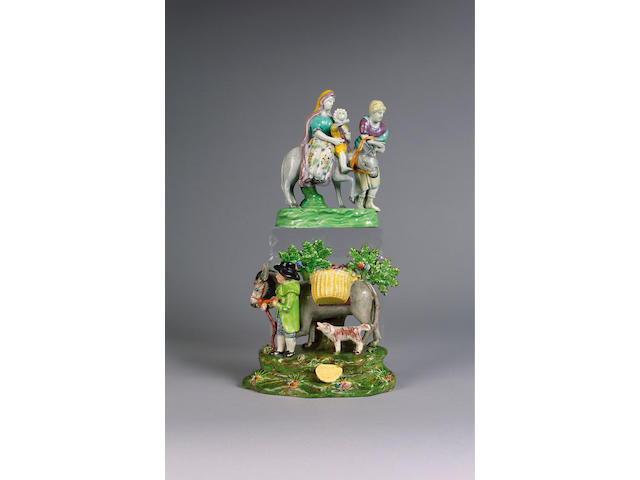A pearlware bocage group of the &#145;Jolly Traveller&#146;, circa 1820-30,