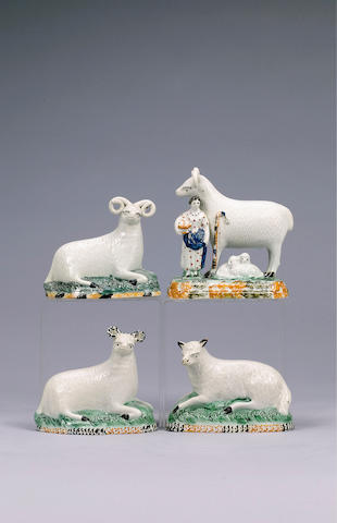 A Yorkshire type shepherdess and sheep group, circa 1800,