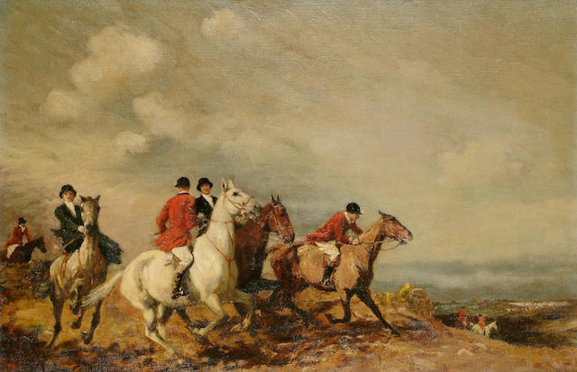 Circle of Lucy Kemp-Welch The Hunt, 51.5 x 76.6cm.
