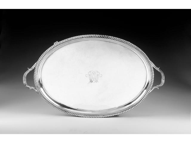 A George III silver oval two-handled tray, by John Mewburn, London 1815,