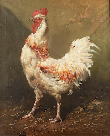Henri Schouten (Belgian 1857-1927) A turkey; A cockerel