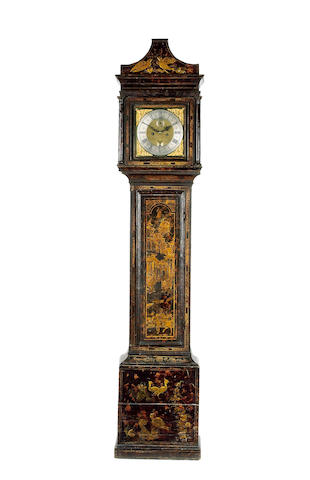 A mid 18th century chinoiserie and simulated tortoiseshell decorated longcase clock Tho. Baker, Portsmouth