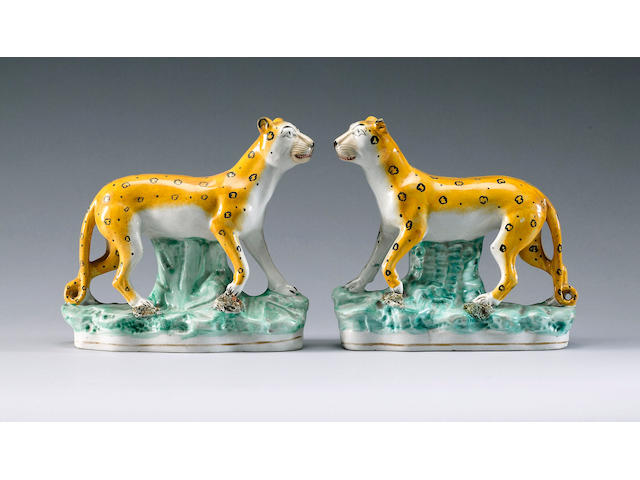 A pair of leopards, circa 1855,