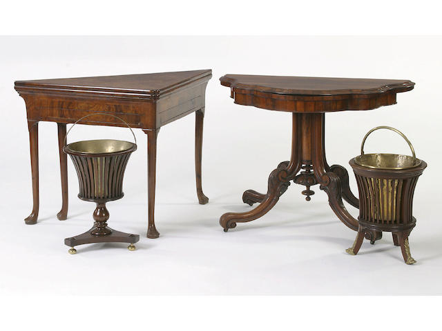 A George II figured walnut games/writing table,