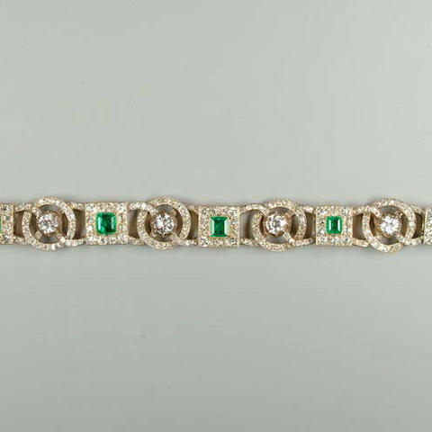 A late 19th Century emerald and diamond bracelet