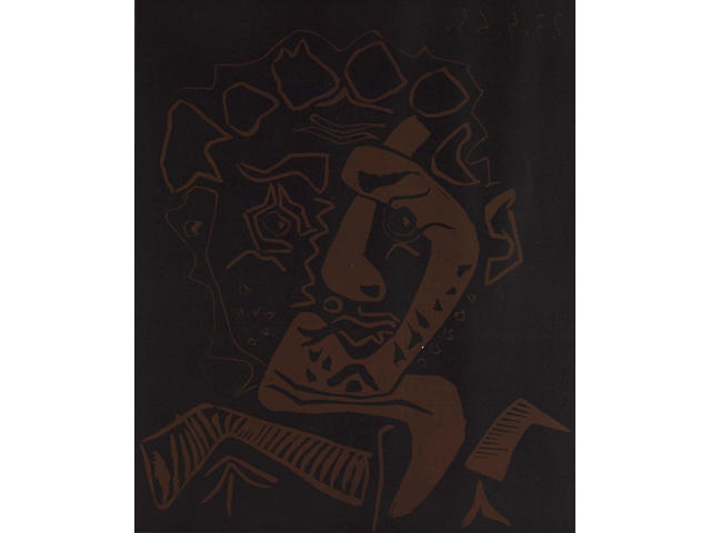 Pablo Picasso Le Danseur Linocut, 1965, printed in black and brown, on Arches, signed and numbered 13/200 in pencil; stuck down at sheet edges, faint time staining in the margins, 640mm x 525mm (25 1/8in x 20 3/4in)(I)