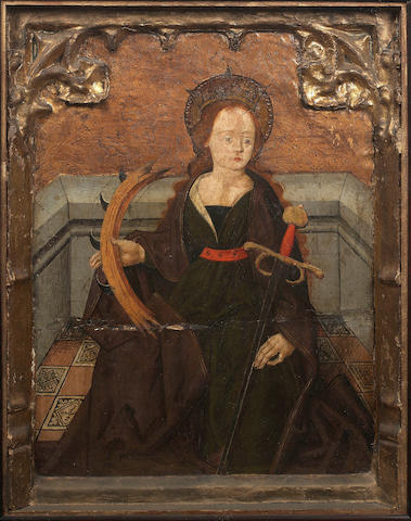 Attributed to Pablo Vergos (died Barcelona 1495) Saint Catherine of Alexandria, 55 x 43 cm. (21&#190; x 17 in.)