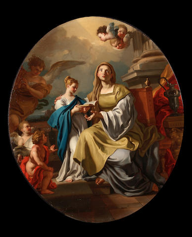 Francesco Solimena (Canale di Serino 1657-1747 Barra di Napoli) The Education of the Virgin, 56.2 x 49.8 cm. (22 1/8 x 19 5/8 in.)