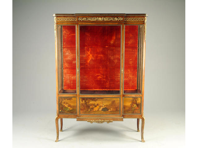 A fine French Louis XVI style kingwood and gilt metal mounted Vernis Martin vitrine