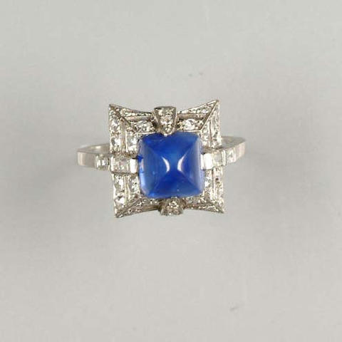 An art deco sapphire and diamond ring