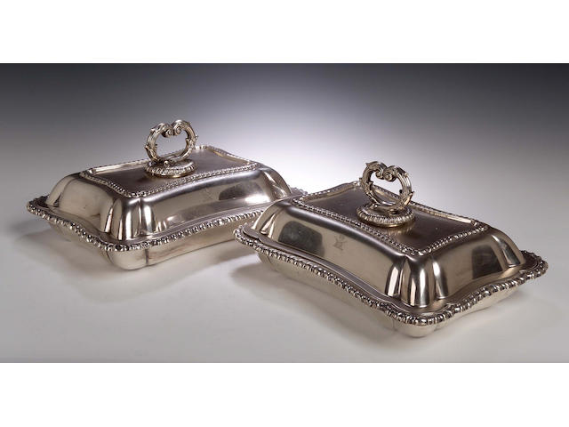 A pair of silver Entree Dishes, makers mark of R.P, London 1922,