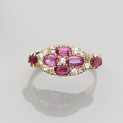 A synthetic ruby and diamond cluster ring