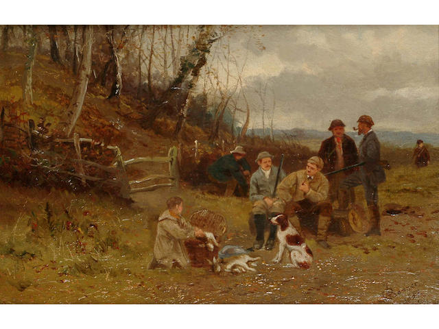 Alfred Banner (British, fl.1878-1914) A midday break; A rest by the gate, each 15 x 23.1cm.(2)