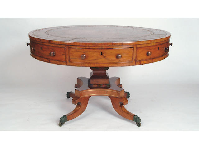 Brass inlaid rosewood drum table