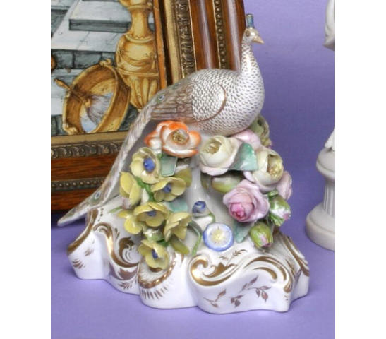 A 19th Century Derby porcelain figure of a peacock,