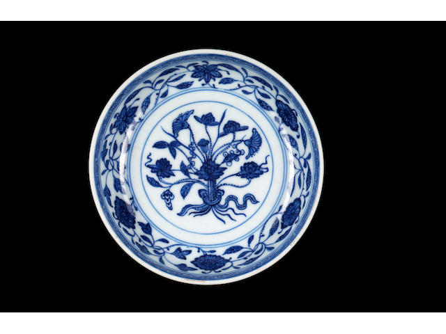 A blue and white saucer,