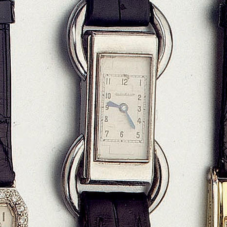 Jaeger le-Coultre. A White Metal Rectangular Wristwatch1930's