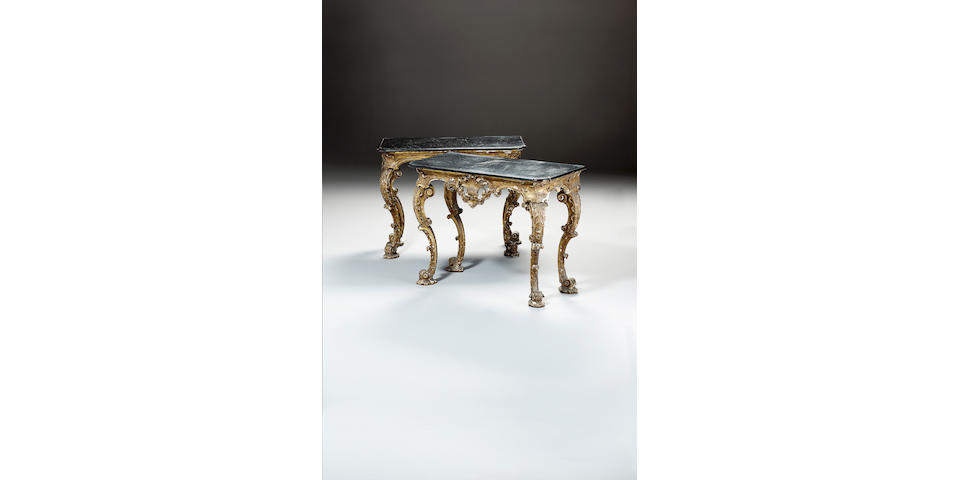 A pair of George II carved giltwood Console Tables,
