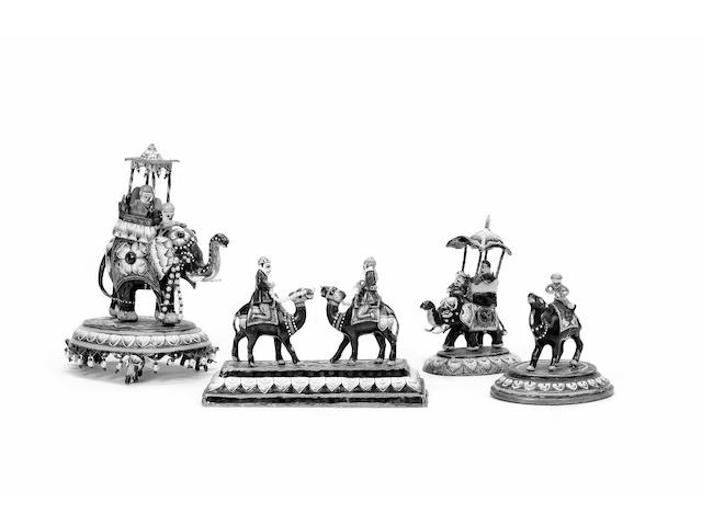 Four enamelled silver Figurines Jaipur, 19th Century