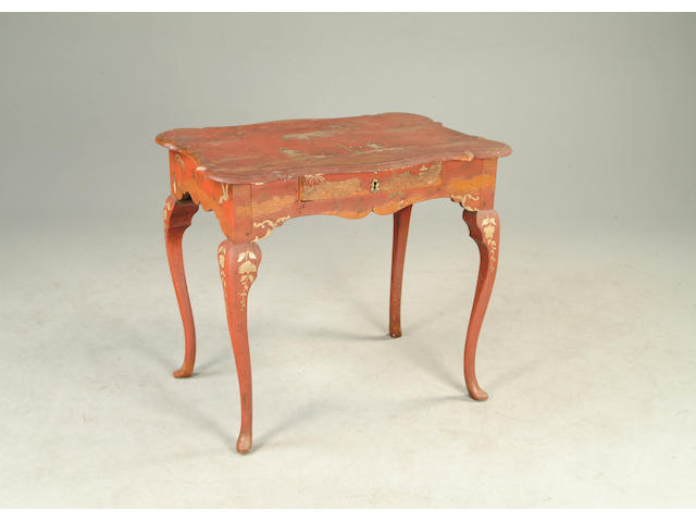An 18th century Northen European red japanned centre table