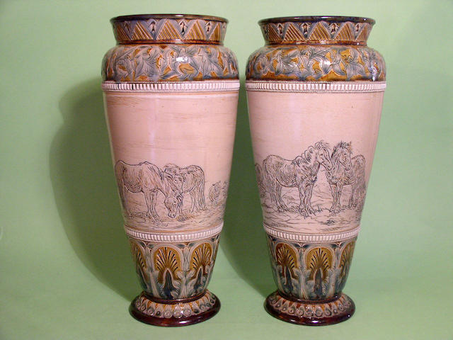 Lambeth A pair of Doulton Lambeth vases by Hannah Barlow