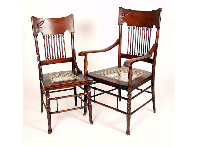 A set of seven American oak chairs