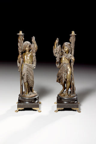 After Carrier- Belleuse, Alfred Ernest (1824 - 1887): a pair of bronze figural lights