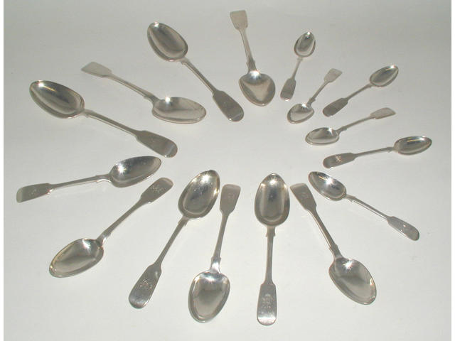 A part canteen of Victorian fiddle pattern cutlery,