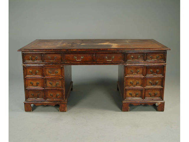 A mahogany pedestal partner's desk