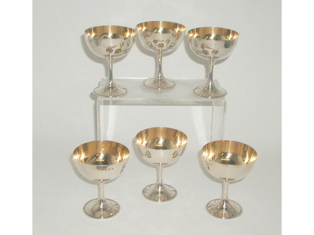 A set of six champagne bowls, by William Hutton and Sons Ltd, Birmingham,